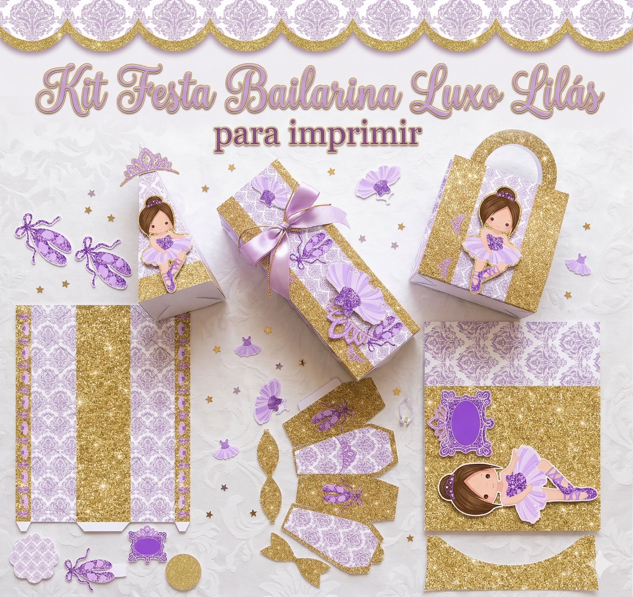 Kit Festa Bailarina Luxo Lilás para imprimir