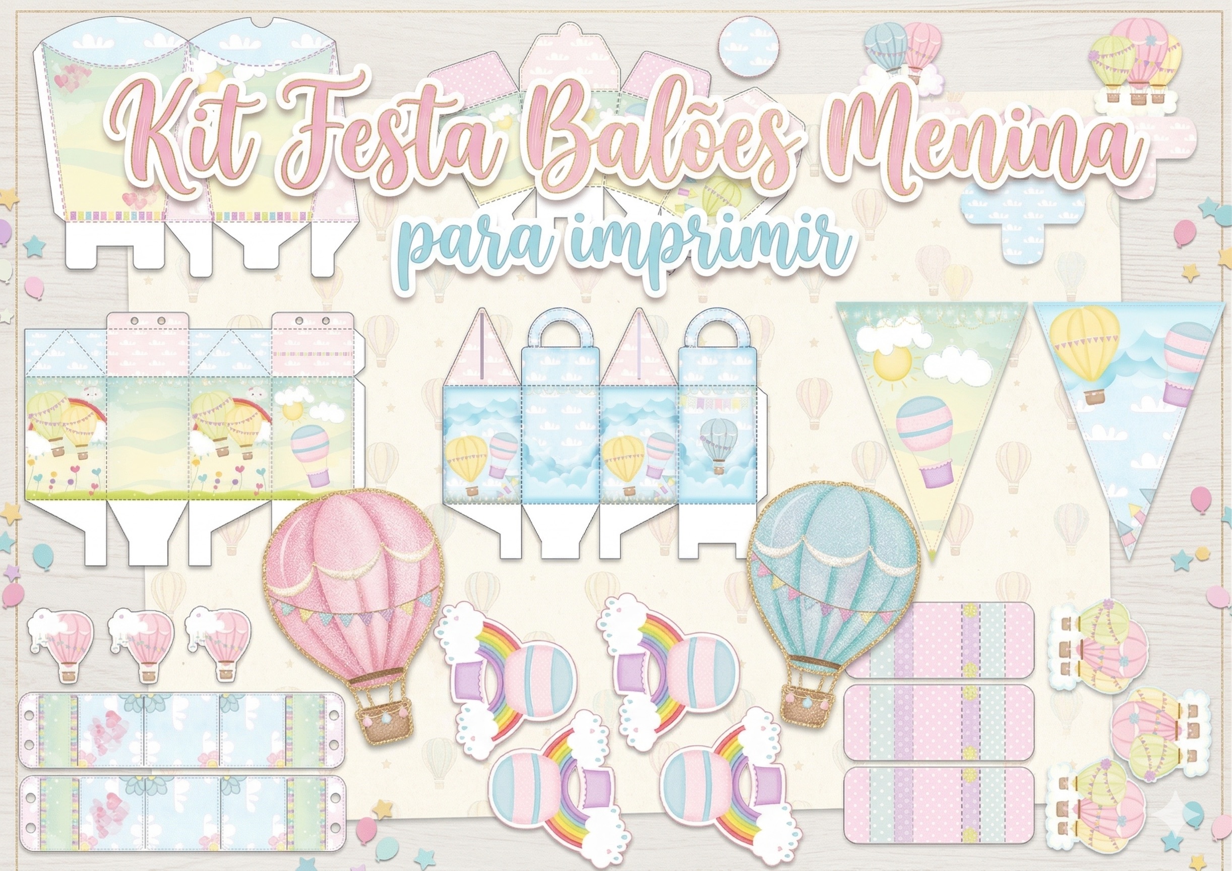 Kit Festa Balões Menina para imprimir