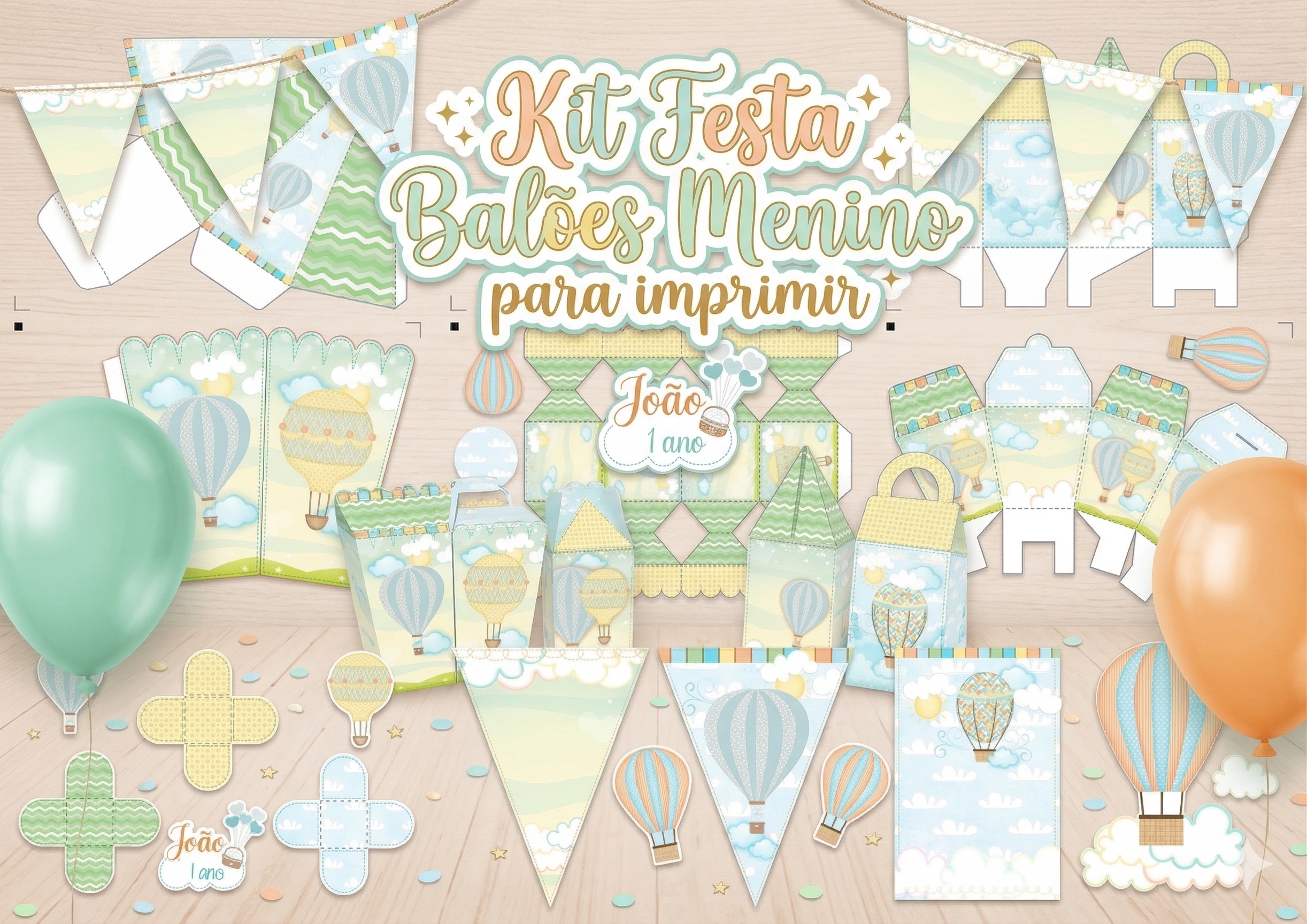 Kit Festa Balões Menino para imprimir