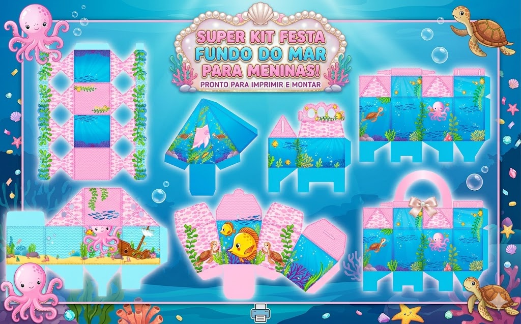 Kit Festa Fundo do Mar Menina para imprimir 11 Kit Festa Fundo do Mar Menina para imprimir
