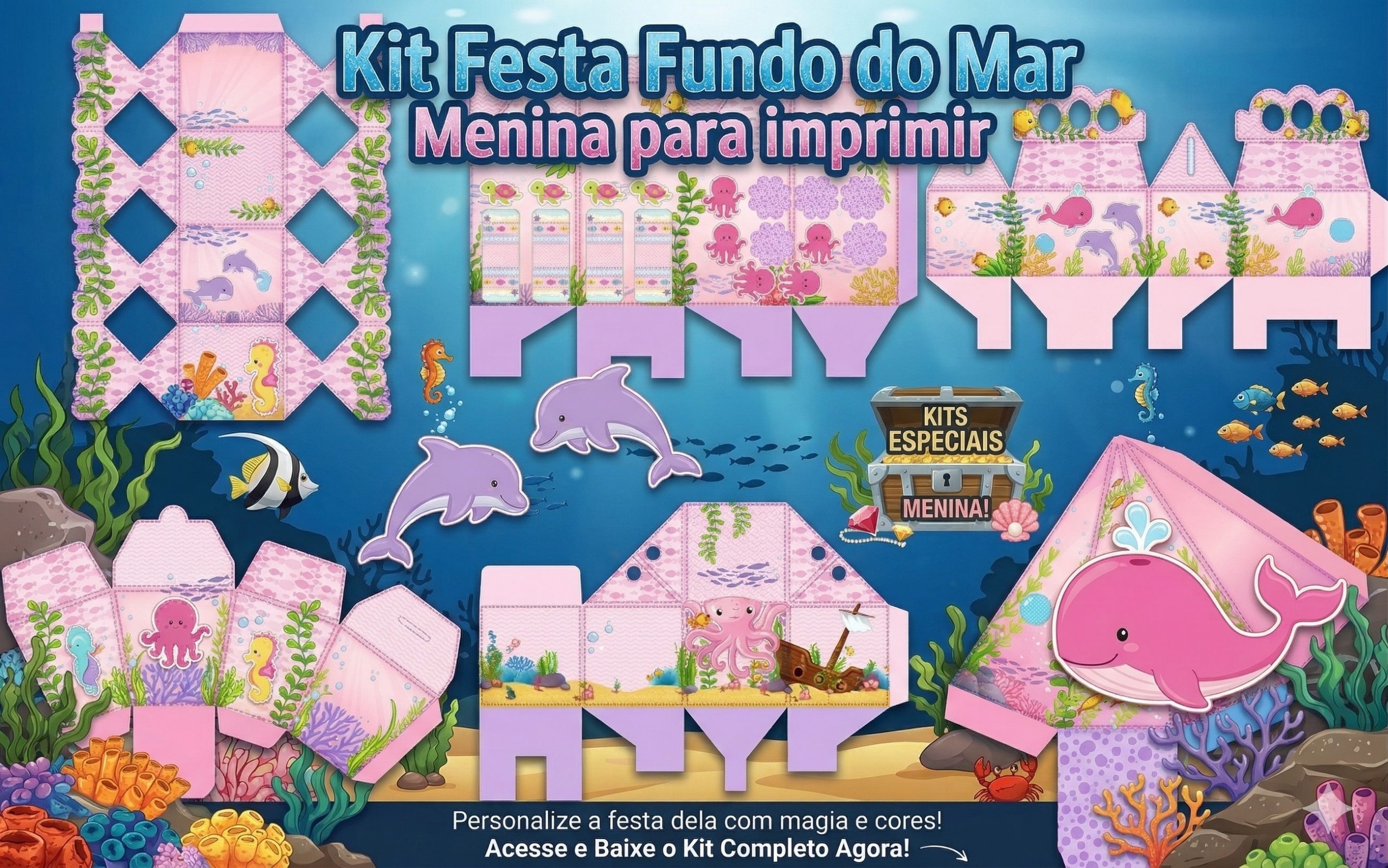 Kit Festa Fundo do Mar Menina para imprimir 7 Kit Festa Fundo do Mar Menina para imprimir