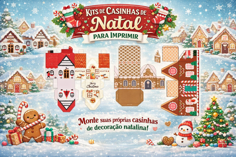 Casinhas de natal para imprimir e montar
